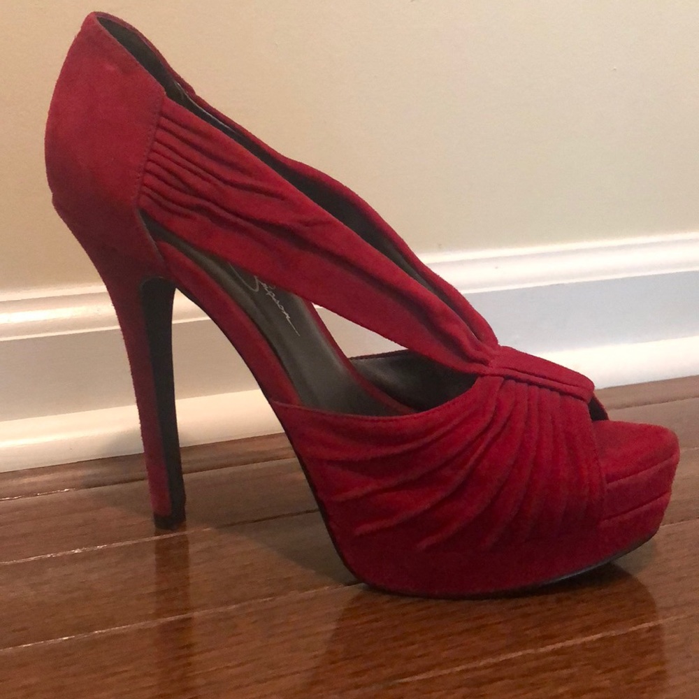 Red velour Stiletto heels - size 7